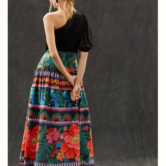 Farm Rio by Anthropologie Printed Maxi Skirt Multicolor Parrot Size Small - Picture 7 of 7